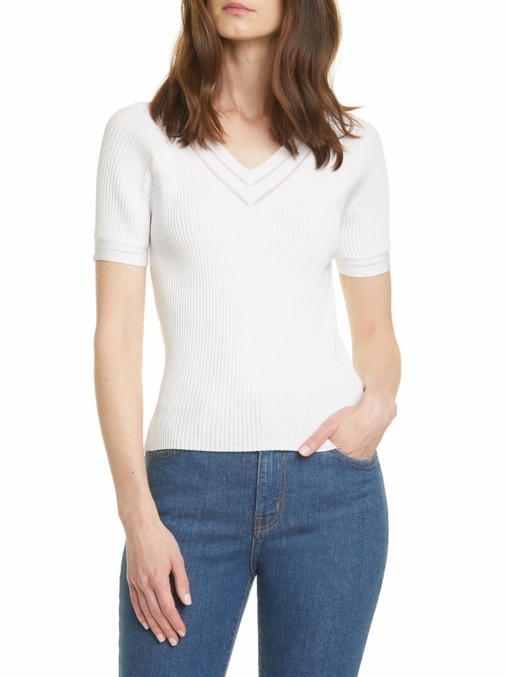 Diane Von Furstenberg Camille V Neck Ribbed Top